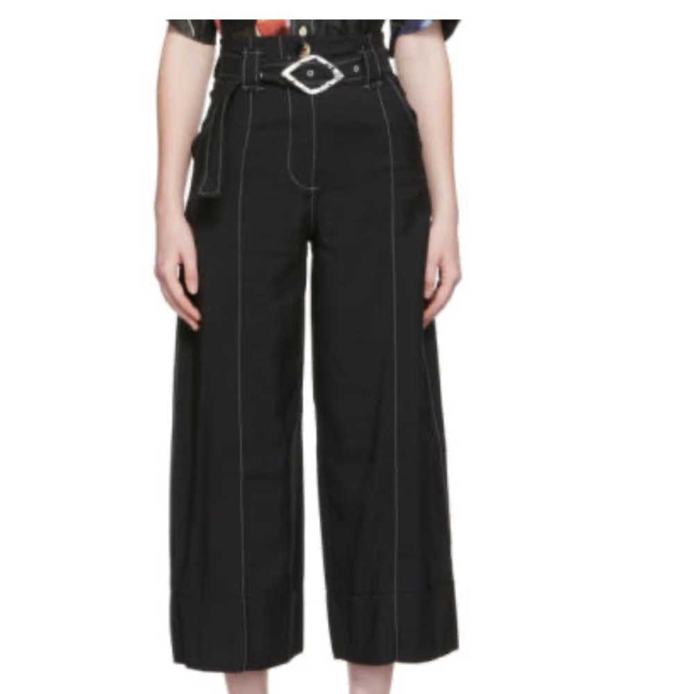 NWT GANNI Black Trousers with White Constrast Stitching